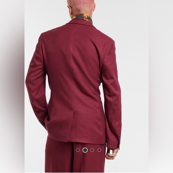 Burgundy Twill Suit Blazer and Wide Leg Pants - Picture 5 of 7
